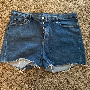 Levi's 501 Shorts Size 18 Medium Blue High Rise Denim Short Womens Distressed